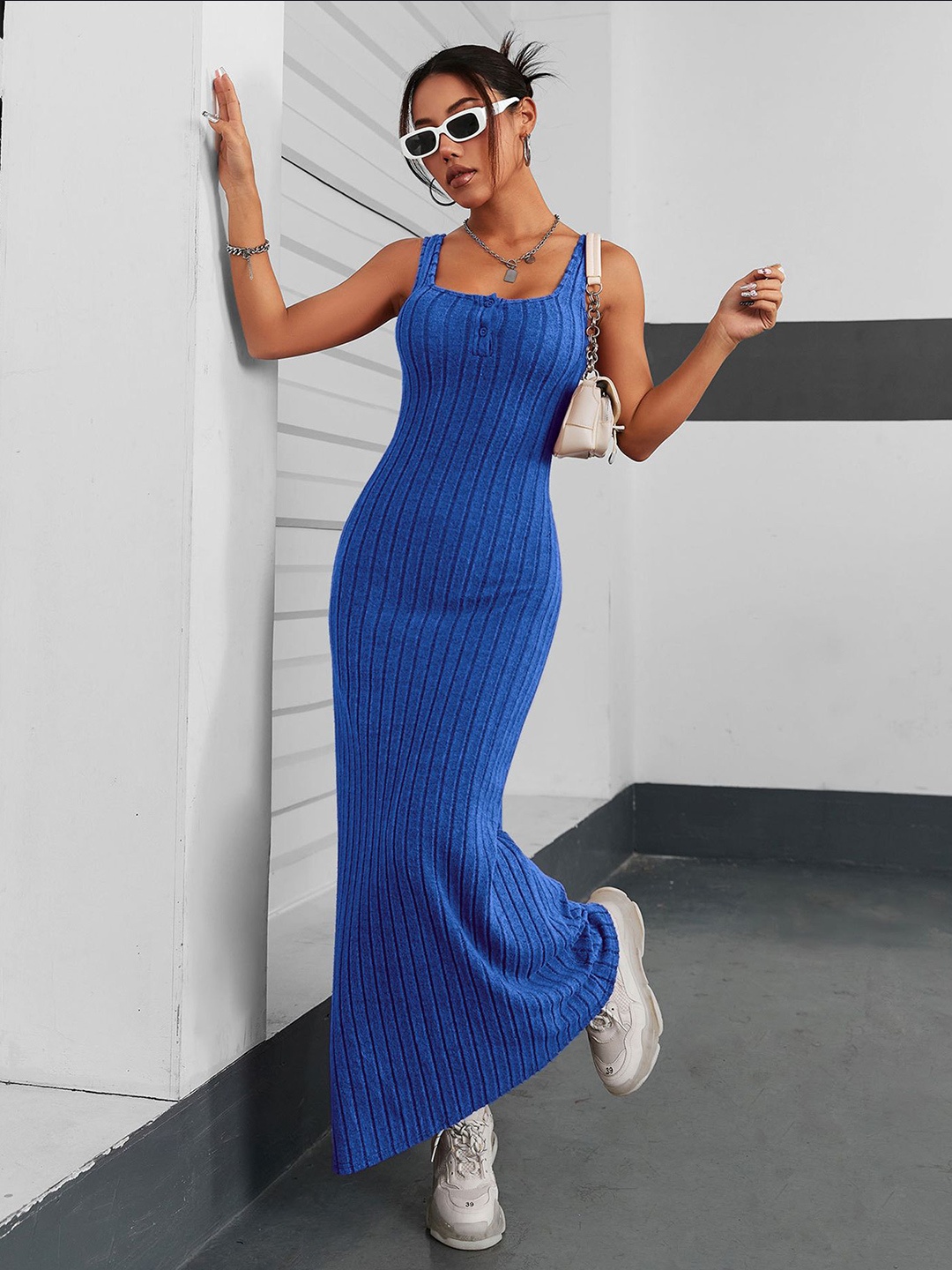 

StyleCast x Revolte Choker Neck Bodycon Maxi Dress, Blue