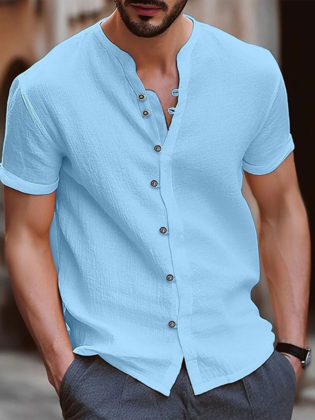 

StyleCast x Revolte Men Opaque Casual Shirt, Blue