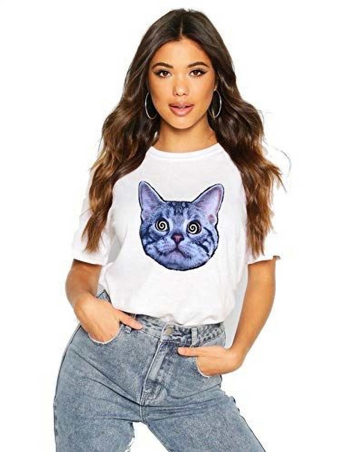 

VLAM Women Printed Extended Sleeves T-shirt, White