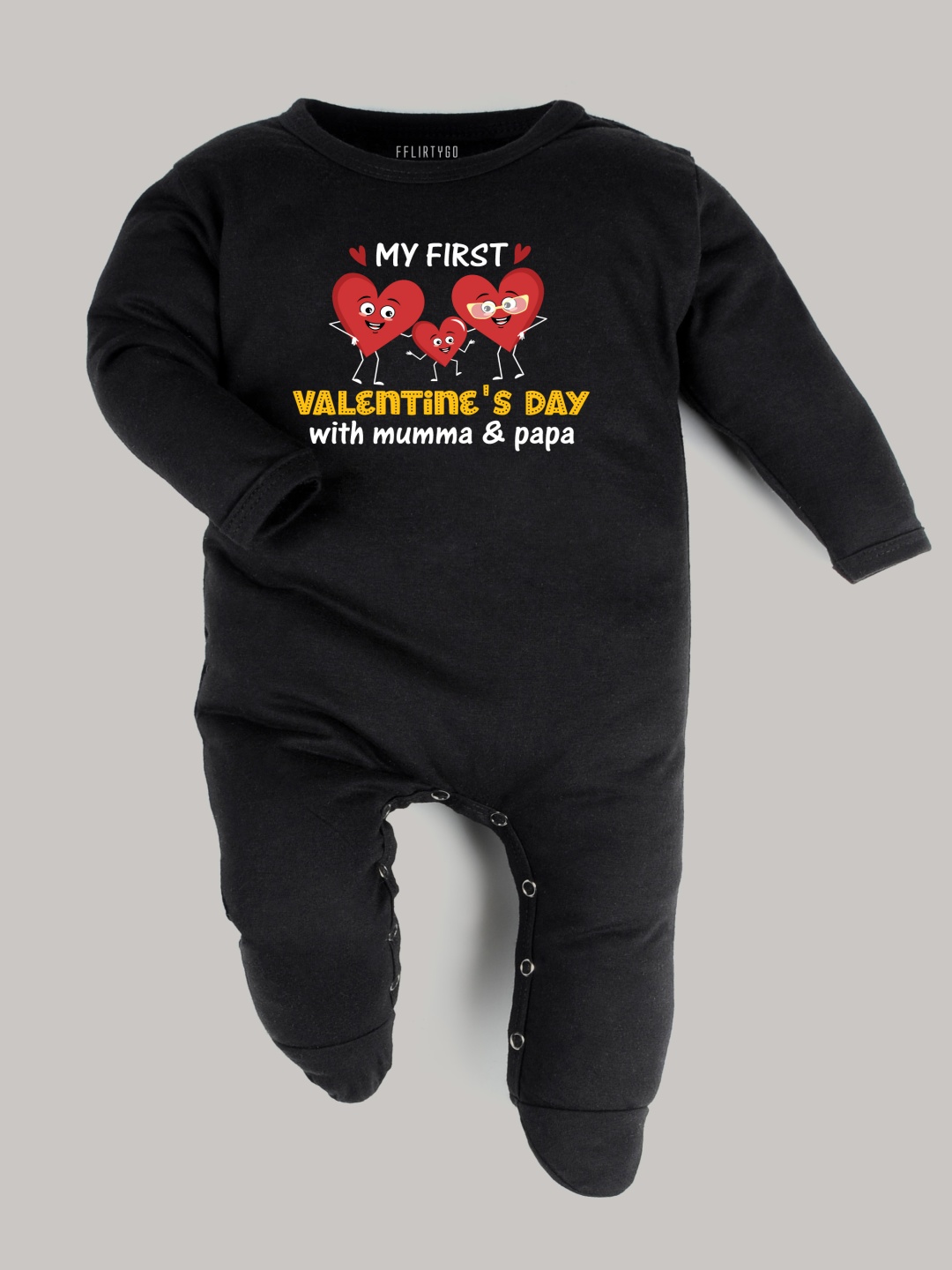 

FFLIRTYGO Infants Kids Valentine day Printed Pure Cotton Sleepsuit, Black