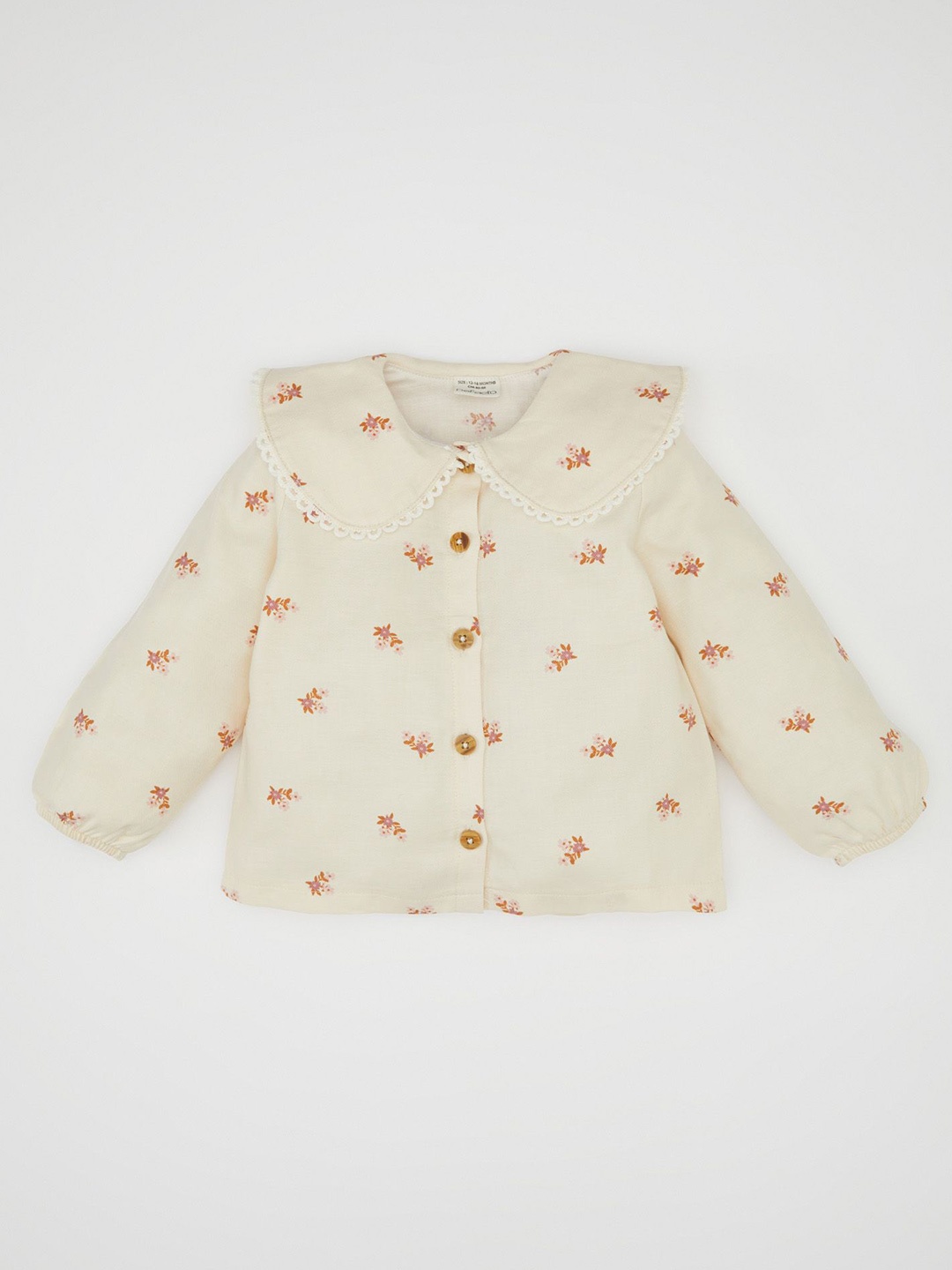 

DeFacto Girls Spread Collar Floral Printed Cotton Casual Shirt Style Top, Beige