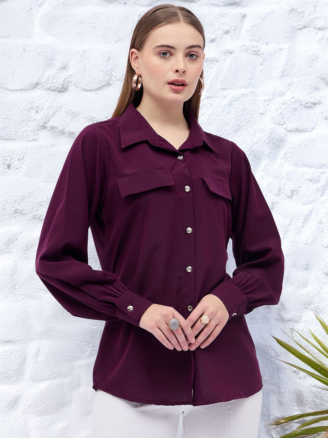 

all about you Women Satin Shirt Style Top, Maroon