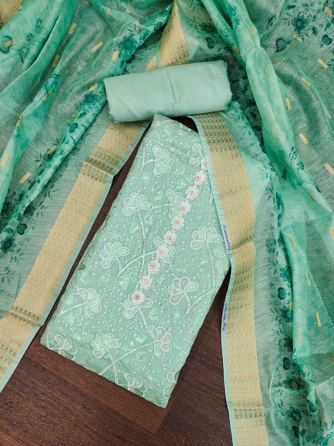 

Blissta Floral Embroidered Sequinned Unstitched Dress Material, Green