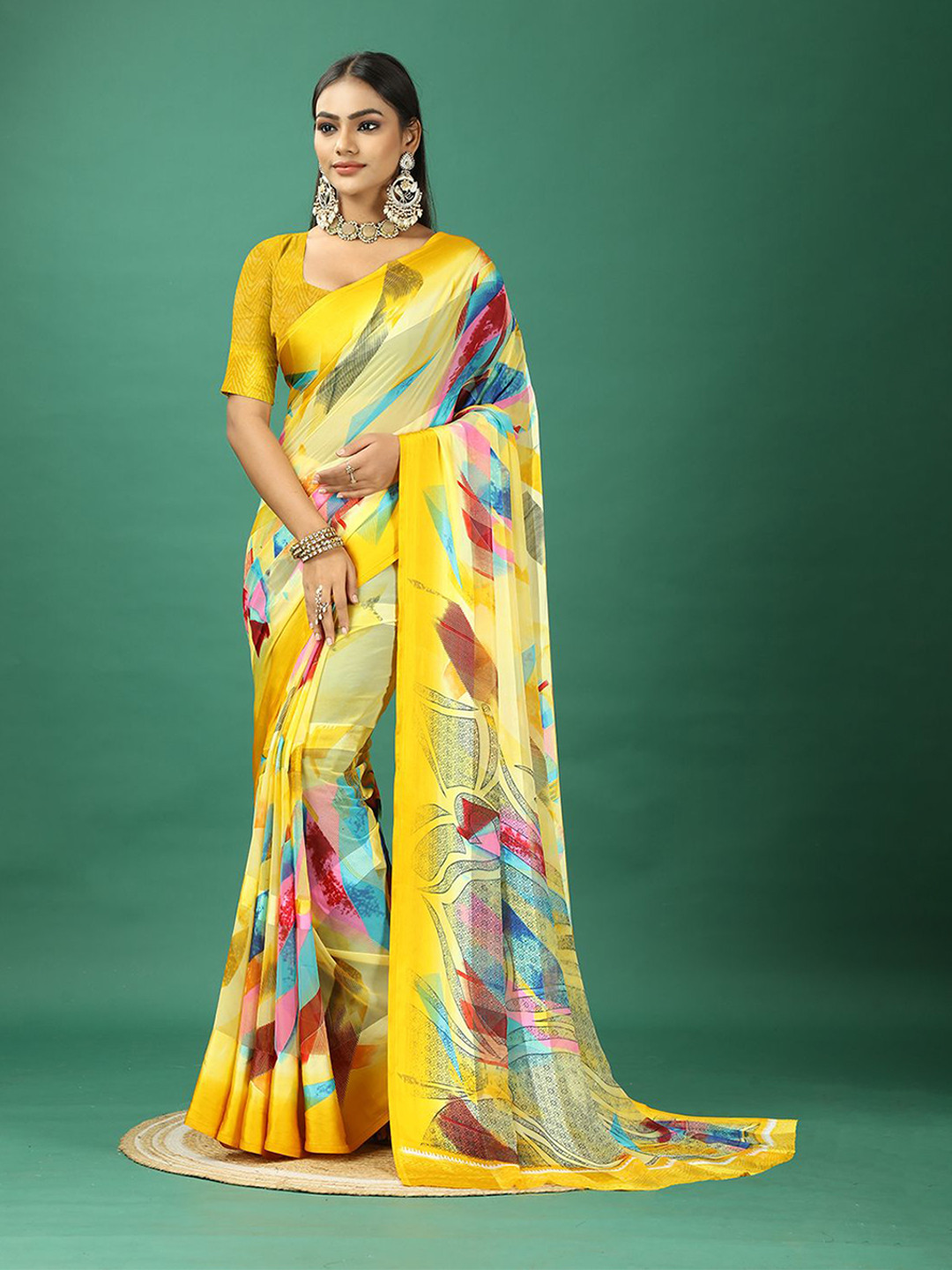

A.V.M. SILK MILLS Printed Satin Saree, Yellow