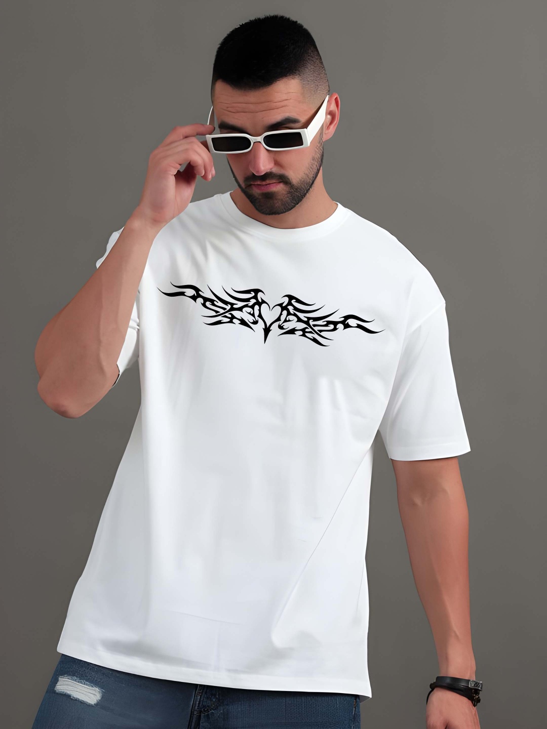 

BOWLIFESTYLE Men Drop-Shoulder Sleeves Pure Cotton T-shirt, White
