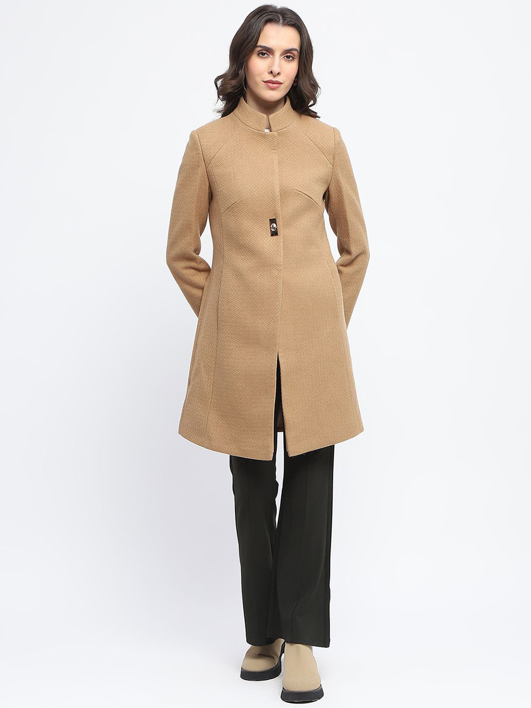 

Madame Single-Breasted Longline Overcoat, Beige