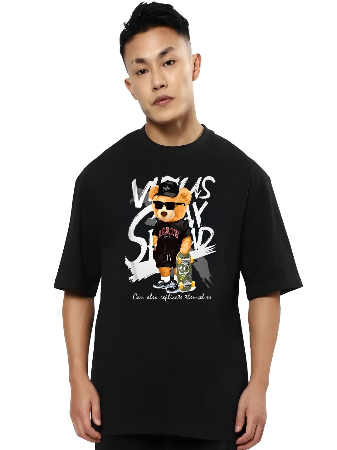 

Krimmple Men Drop-Shoulder Sleeves Pure Cotton T-shirt, Black