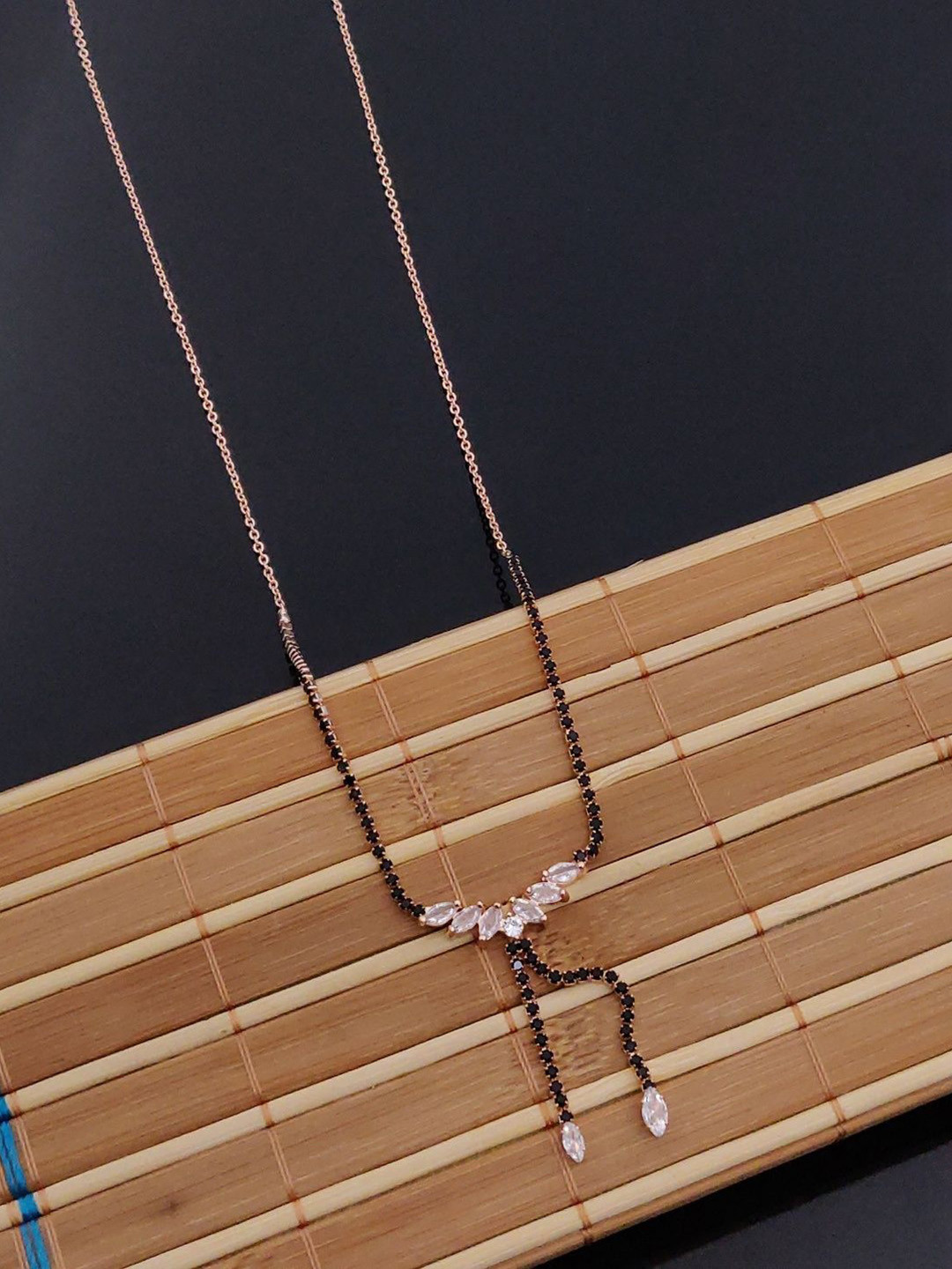 

SOLIBELLE 18K Rose Gold-Plated Stones Studded Mangalsutra