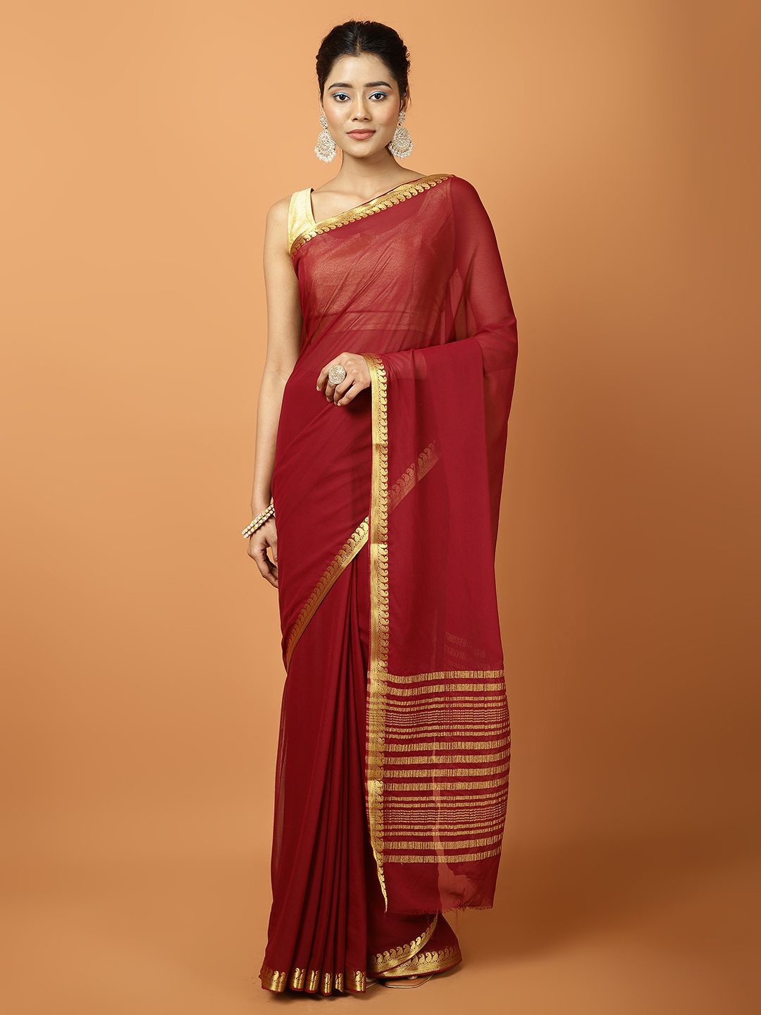 

Meena Bazaar Zari Saree, Burgundy