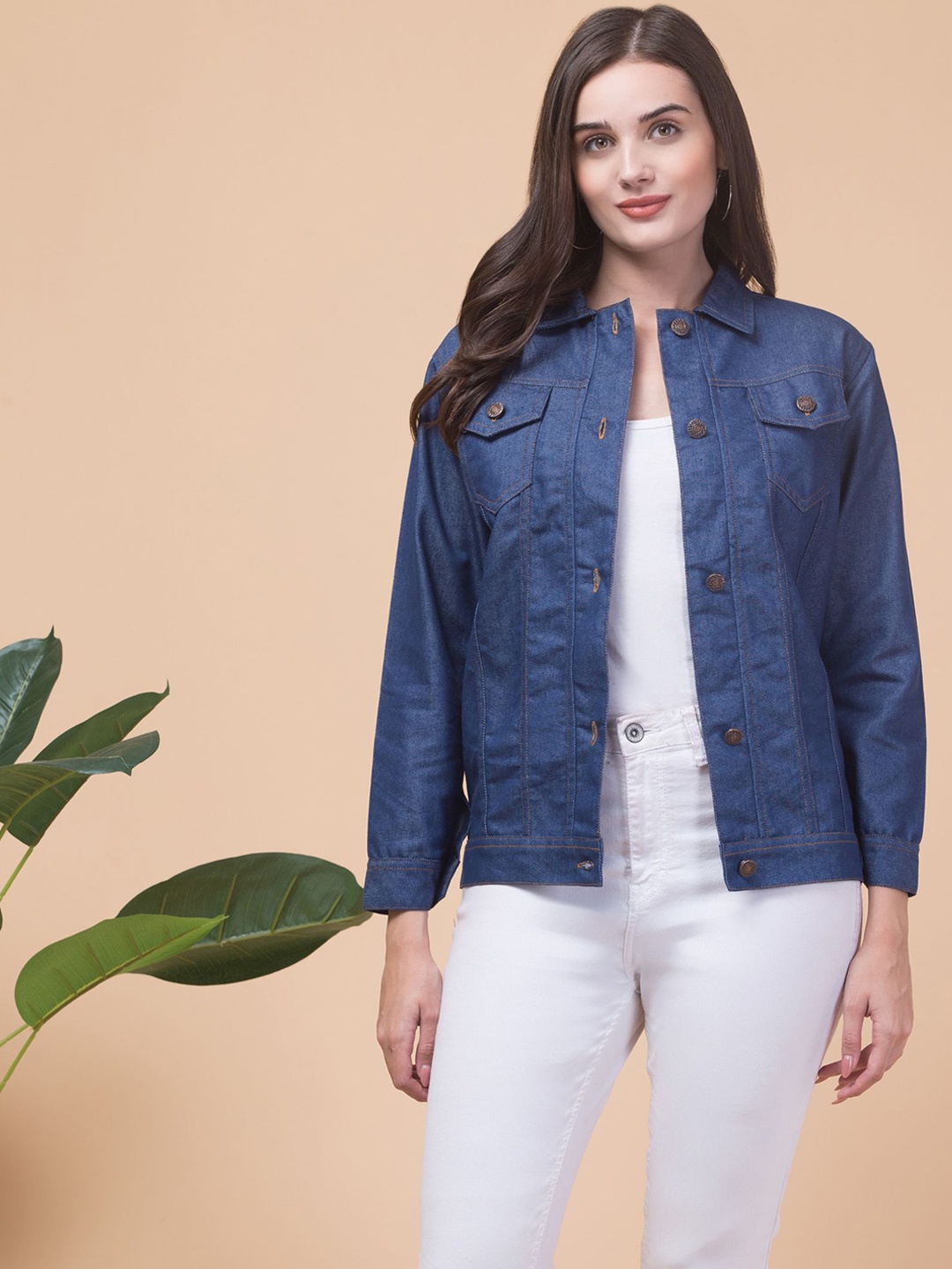 

Funday Fashion Women Camouflage Longline Denim Jacket, Blue