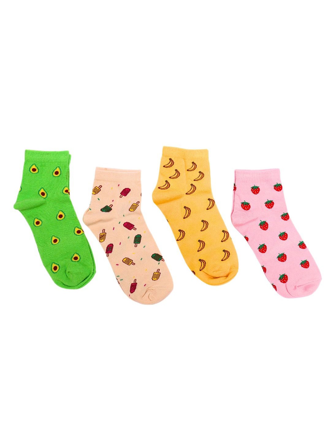 

Thela Gaadi Women Pack Of 4 Patterned Ankle-Length Socks, Green