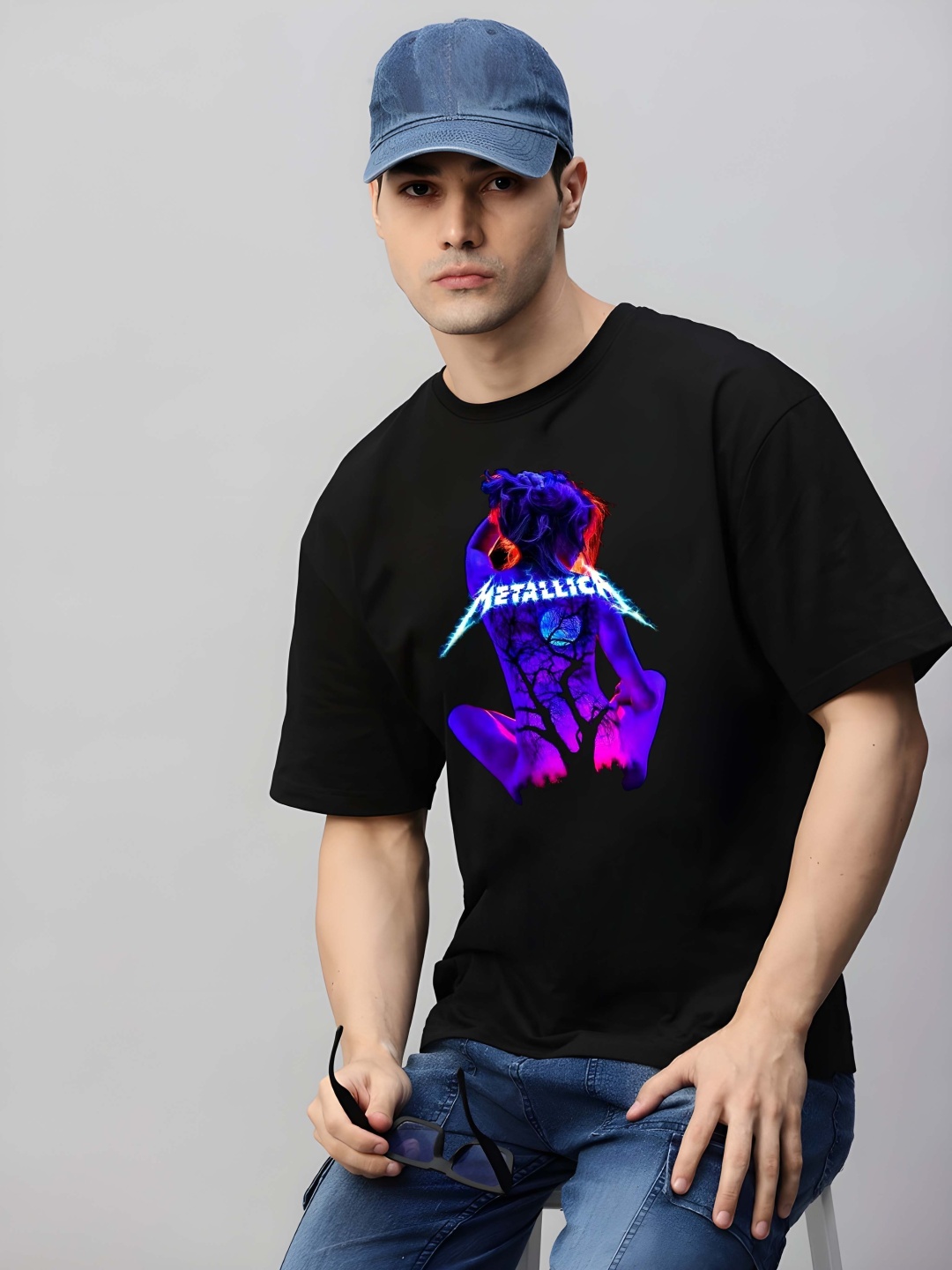 

Krimmple Men Drop-Shoulder Sleeves Pure Cotton T-shirt, Black