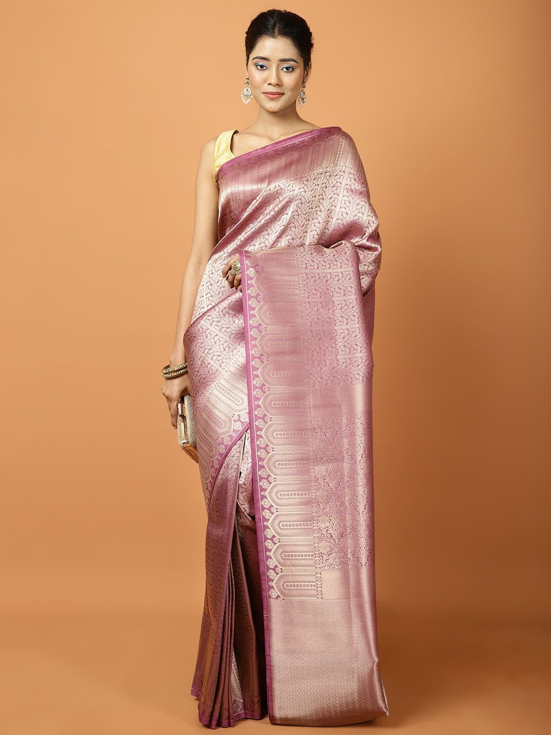 

Meena Bazaar Woven Design Zari Banarasi Saree, Pink