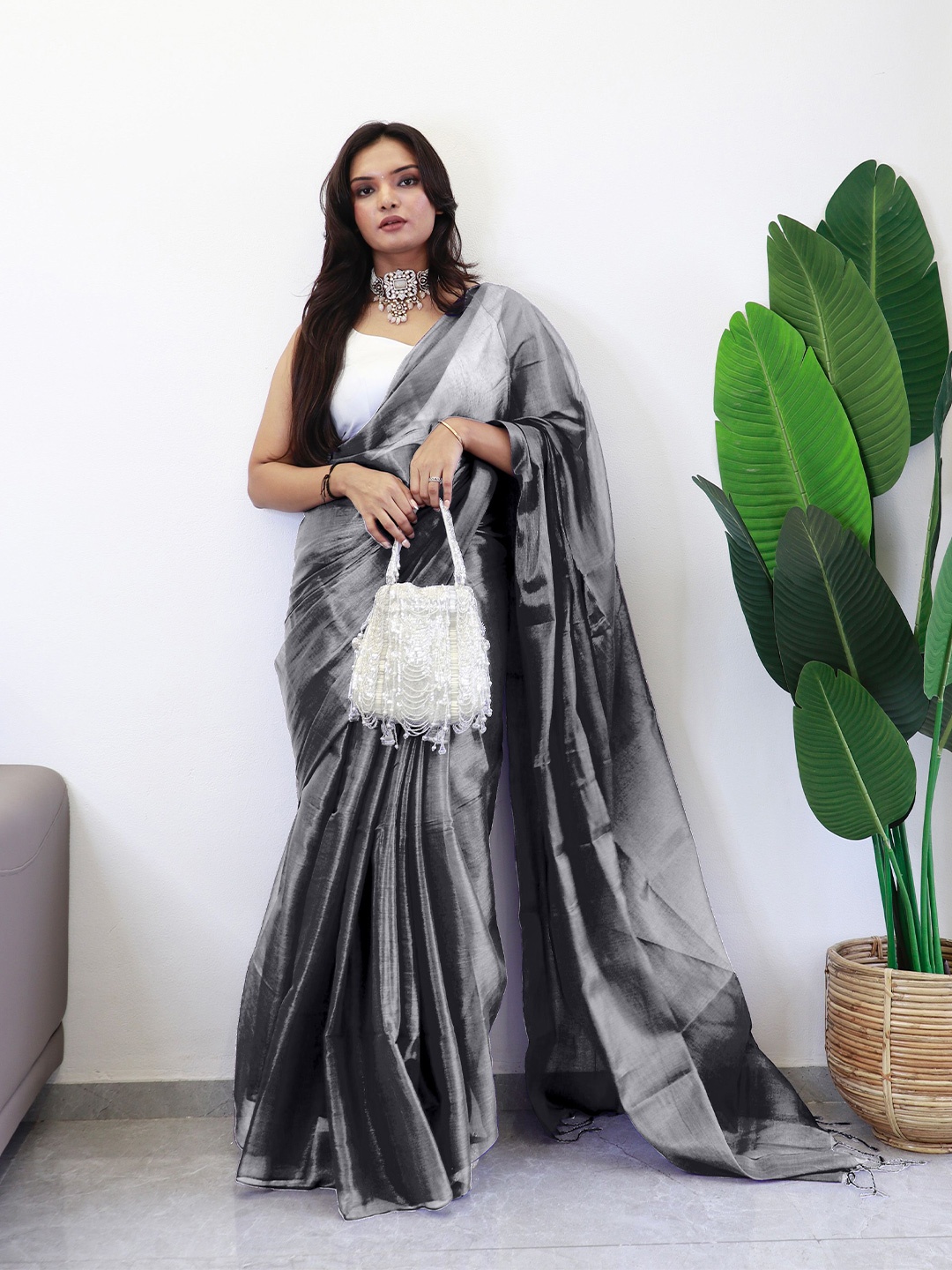 

Anouk Tissue Saree, Grey