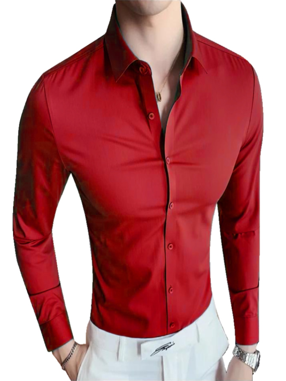 

FILO HEVIS Men Classic Opaque Formal Shirt, Red
