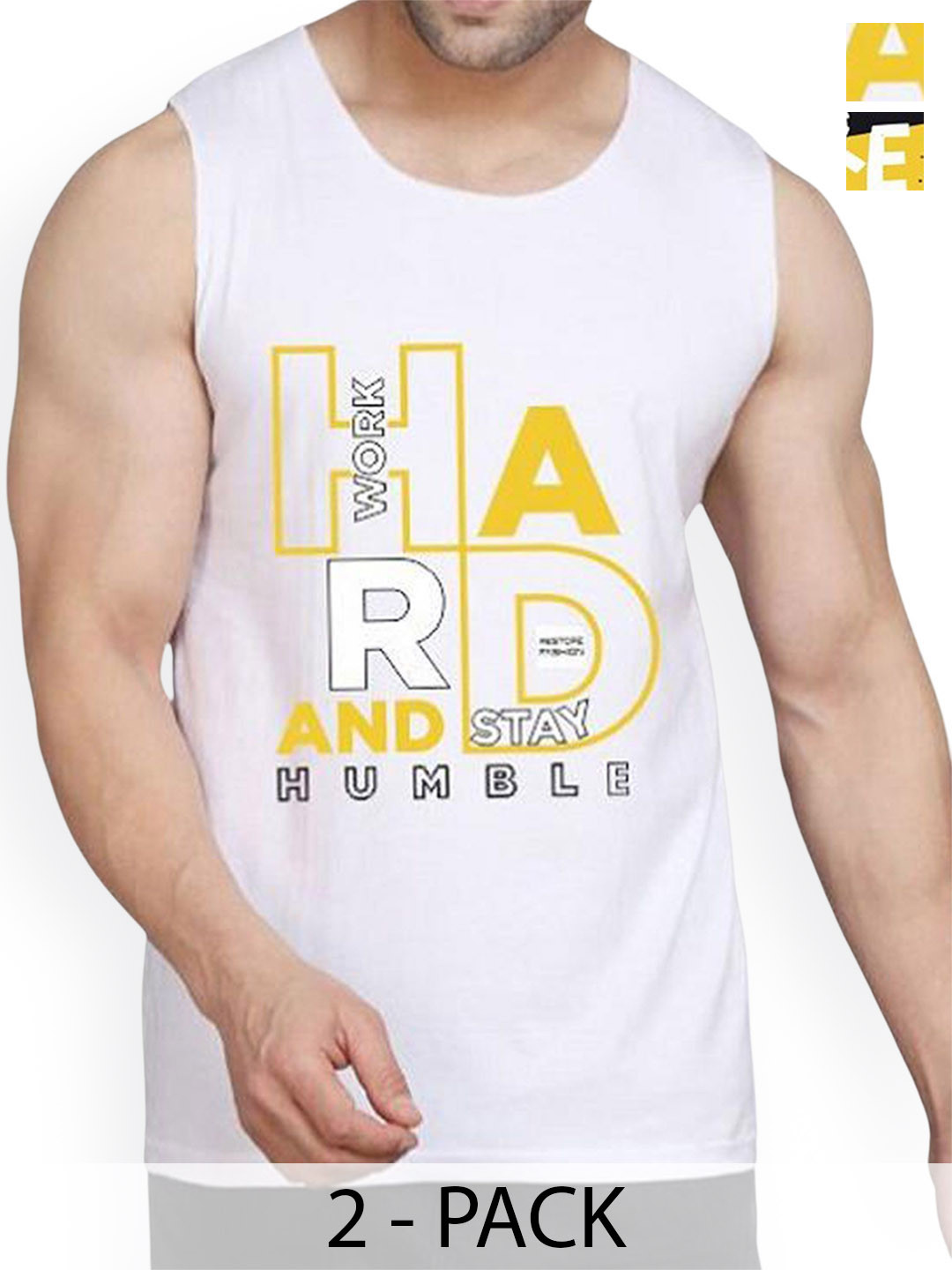 

WOOSTRO Pack Of 2 Printed Combed Cotton Gym Vest RS26 CMB (MORE BLACK) (HARD WHITE)