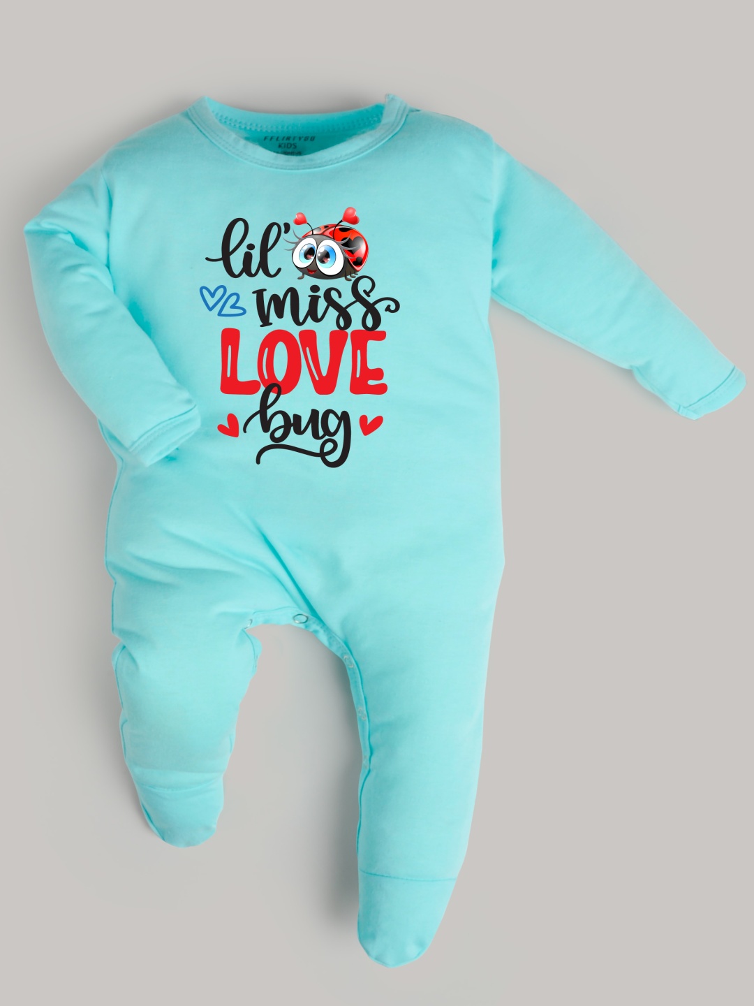 

FFLIRTYGO Infants Valentine Day Printed Cotton Sleepsuit, Turquoise blue