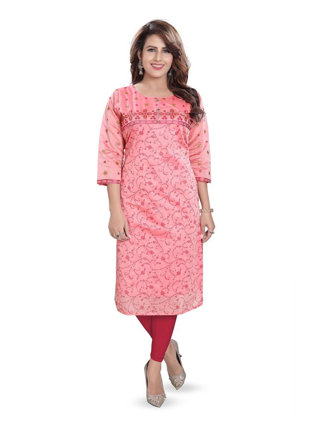 

DREAM & DZIRE Women Embroidered Straight Kurta, Pink