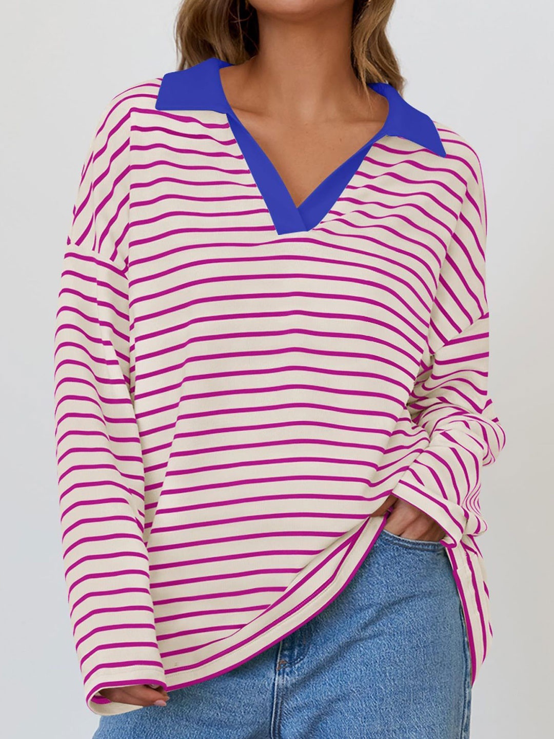 

StyleCast x Revolte Women Striped Sweatshirt, Purple