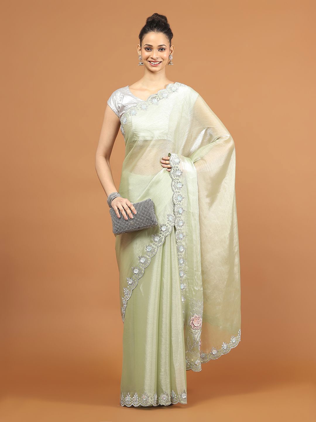 

Meena Bazaar Embellished Sequinned Saree, Green