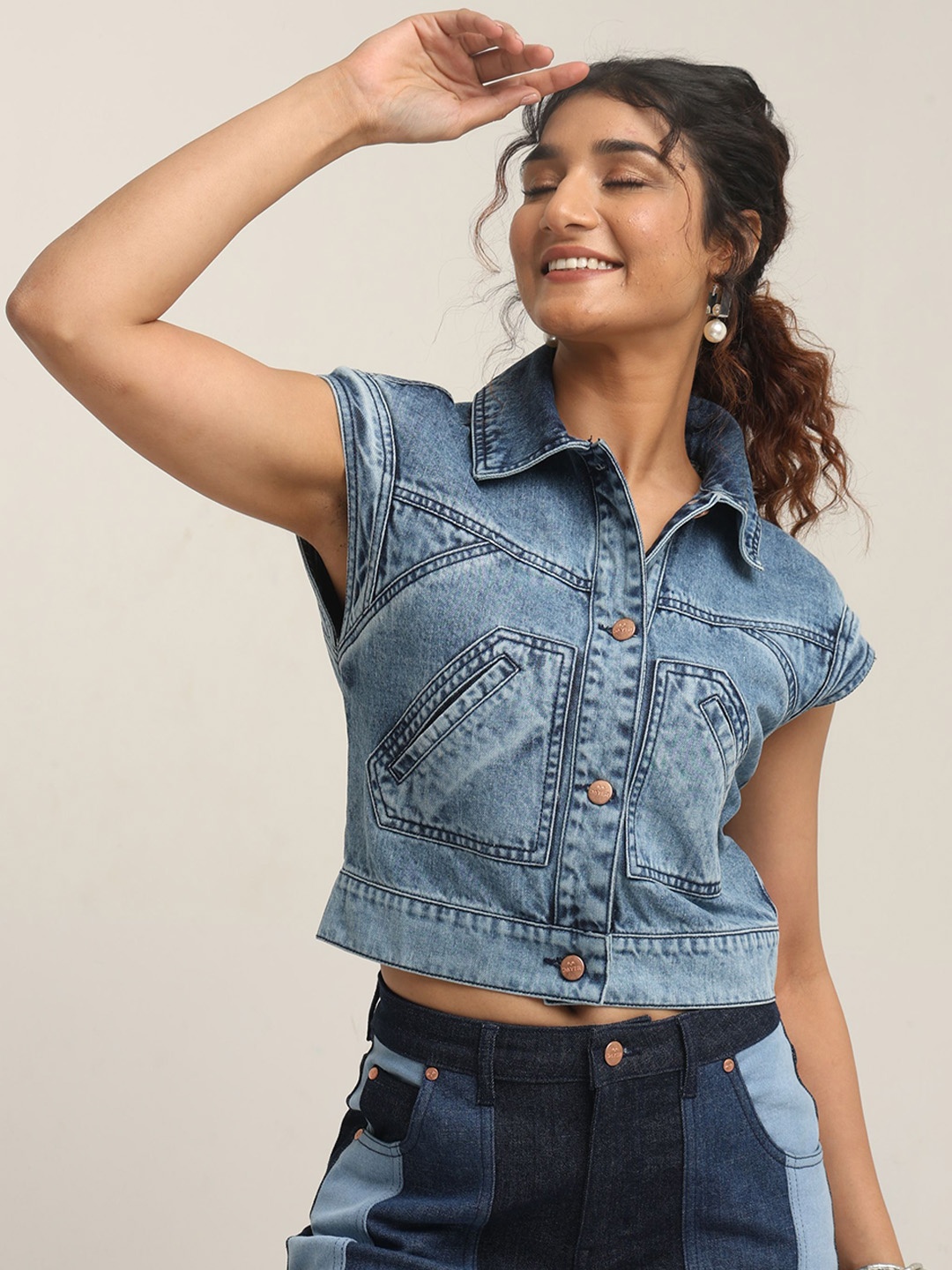 

DAYER Women Spread Collar Washed Solid Casual Denim Jacket, Blue