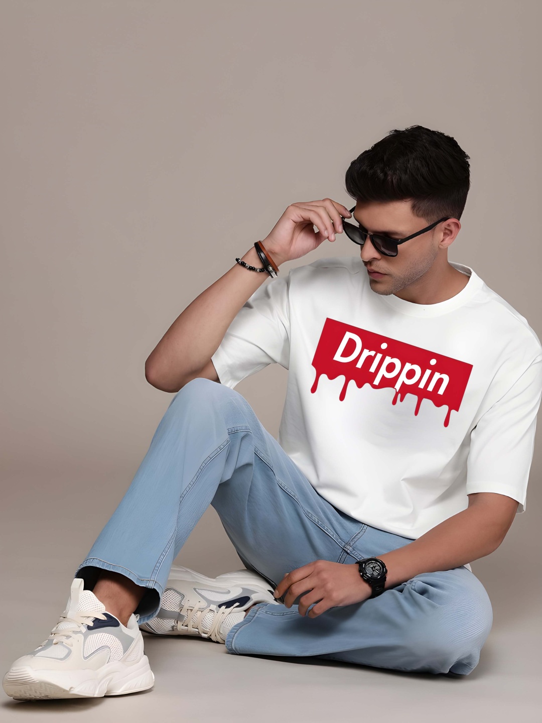 

BOWLIFESTYLE Men Drop-Shoulder Sleeves Pure Cotton T-shirt, White
