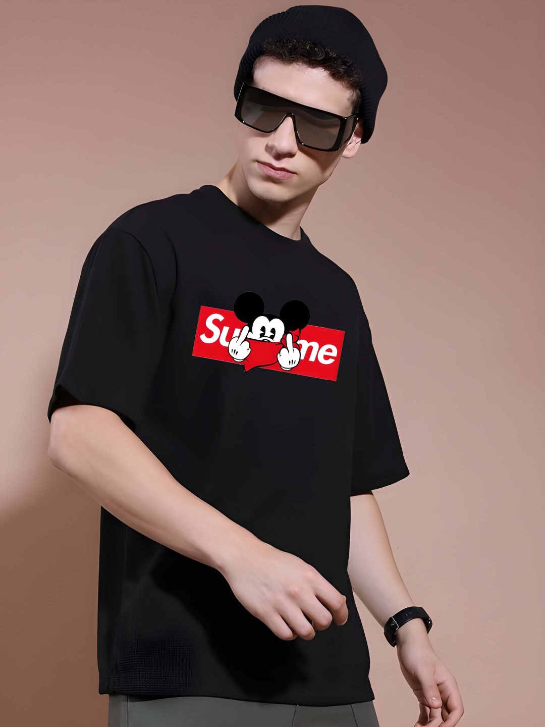 

Krimmple Men Drop-Shoulder Sleeves Pure Cotton T-shirt, Black