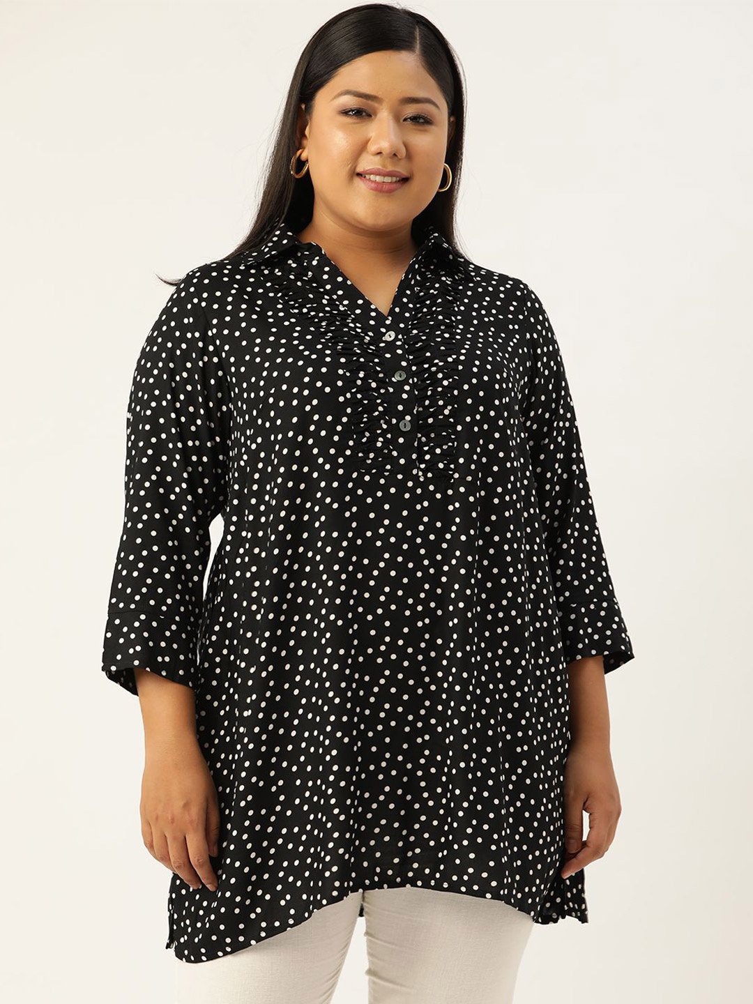 

theRebelinme Shirt Collar Printed Tunic, Black