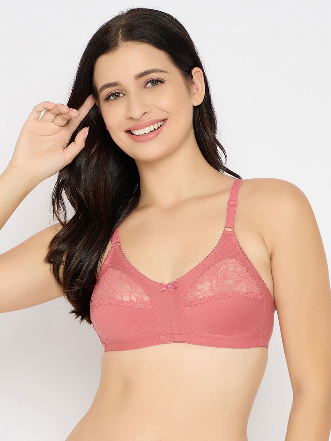 

Clovia Full Coverage Lace Cotton T-shirt Bra, Pink