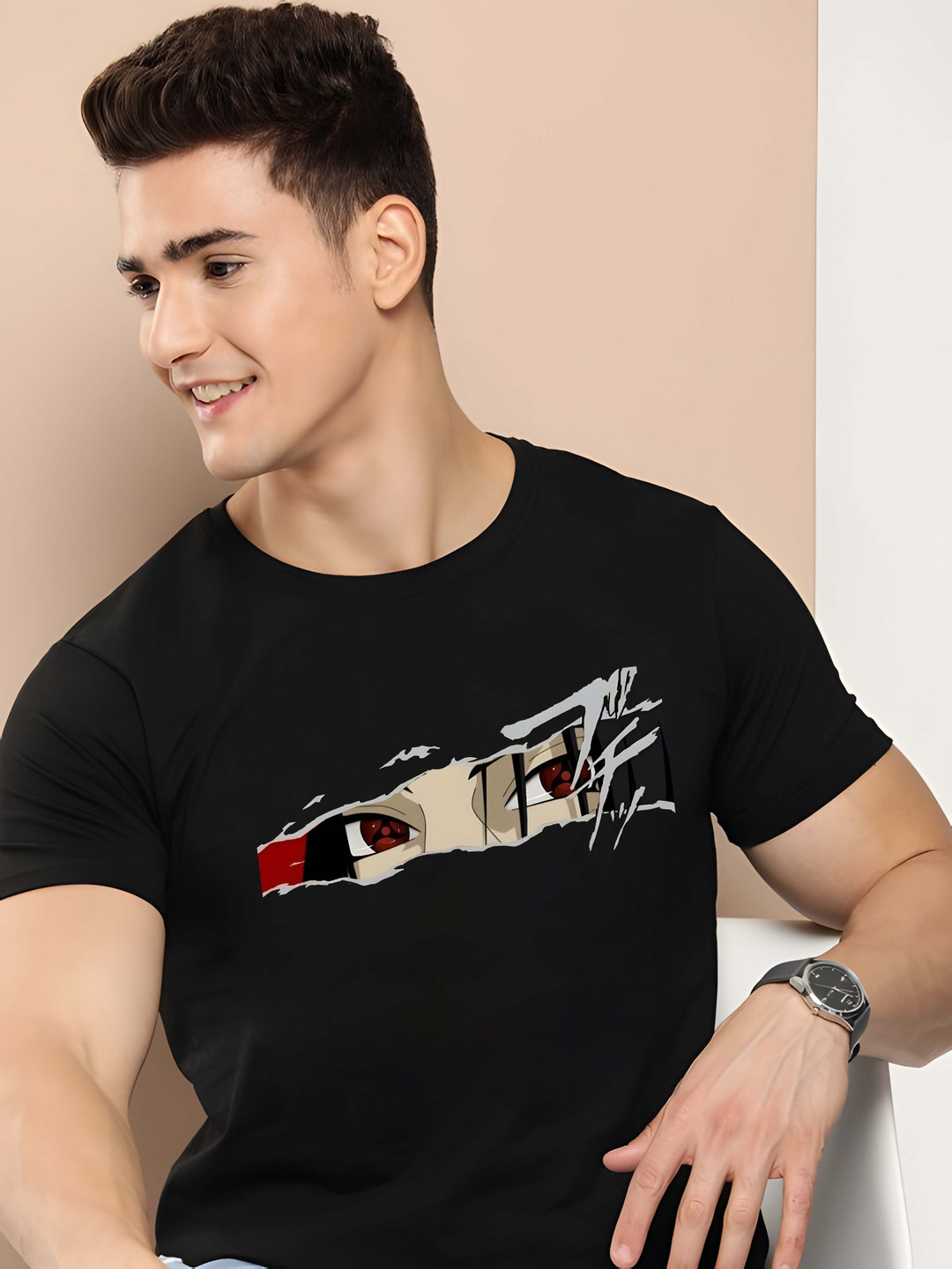 

Krimmple Men Pure Cotton T-shirt, Black