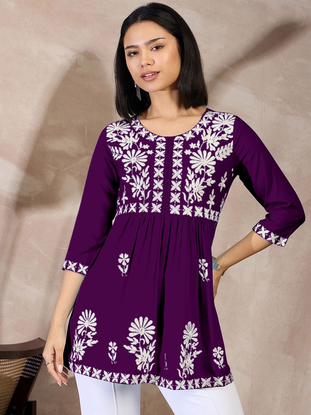 

all about you Women Embroidered A-Line Top, Purple