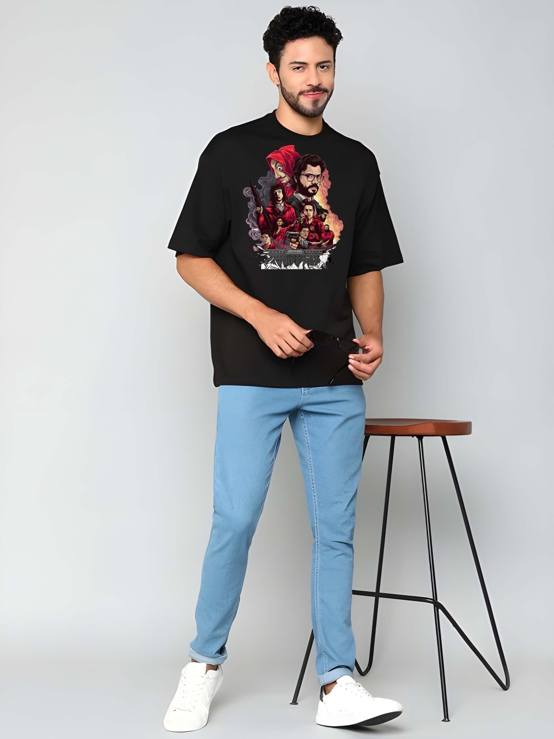 

Krimmple Men Drop-Shoulder Sleeves Pure Cotton T-shirt, Black