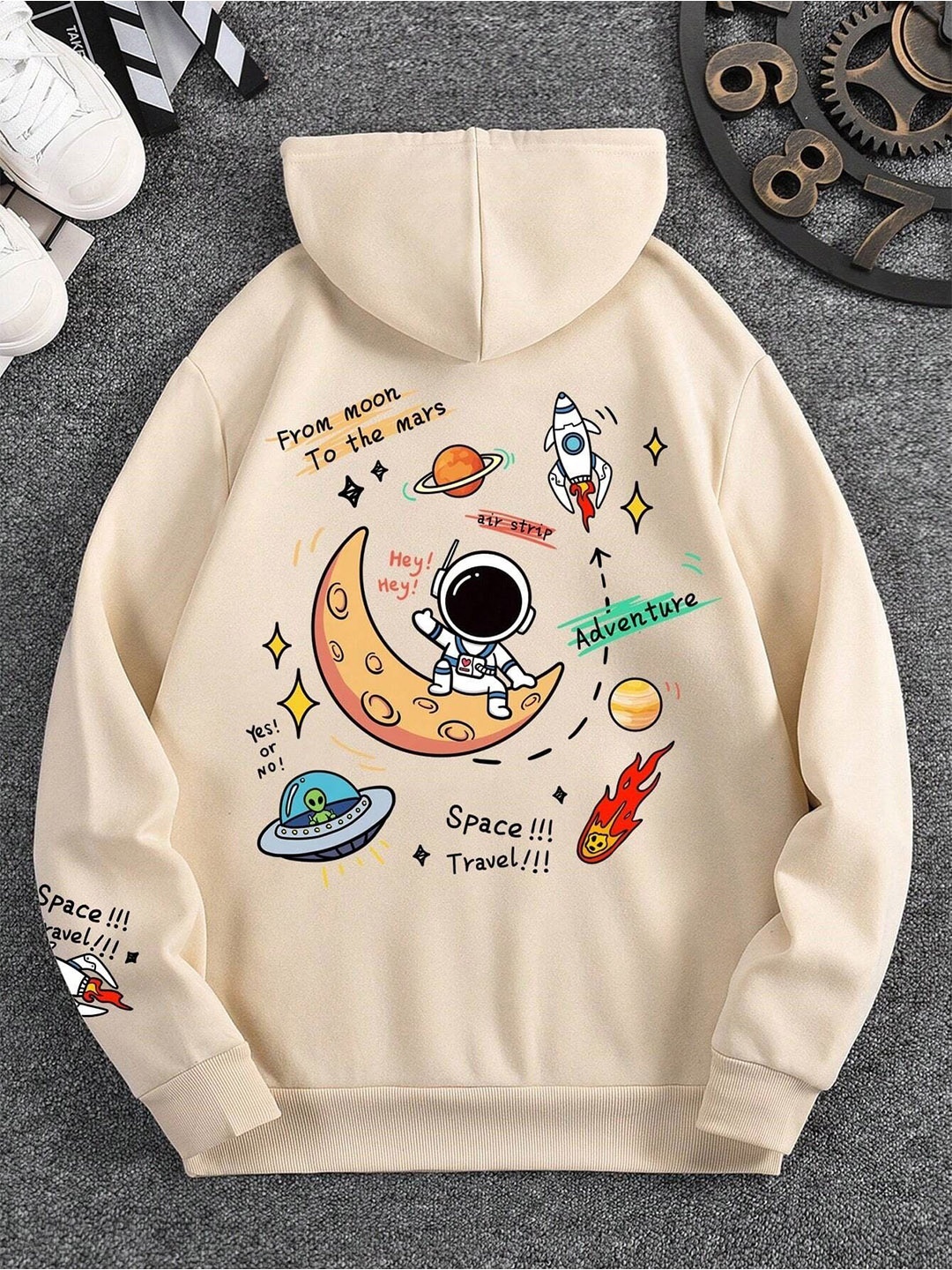 

SXV STYLE Women Printed Hooded Sweatshirt, Beige