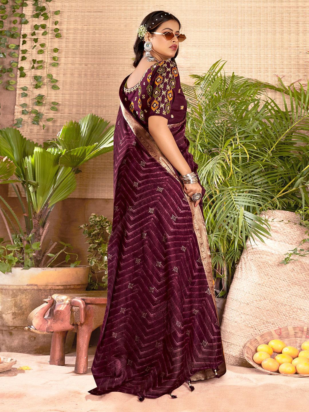 

Panzora Woven Design Zari Silk Cotton Saree, Purple