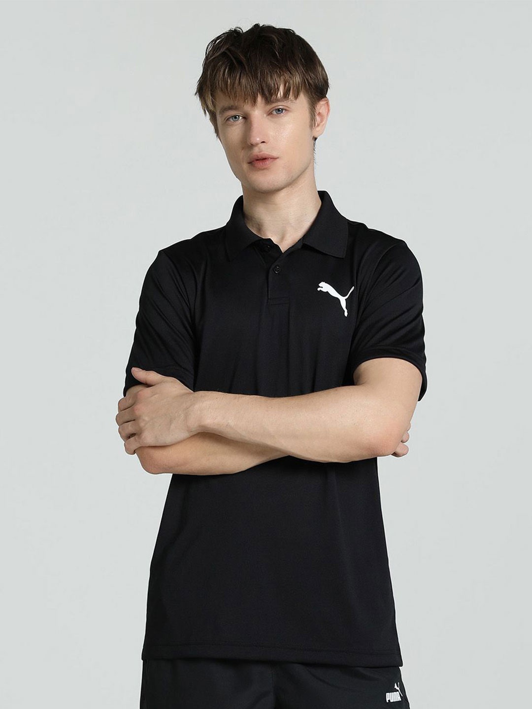 

Puma Cricket Team Brand Logo Printed Pure Cotton Polo Neck T-Shirt, Black