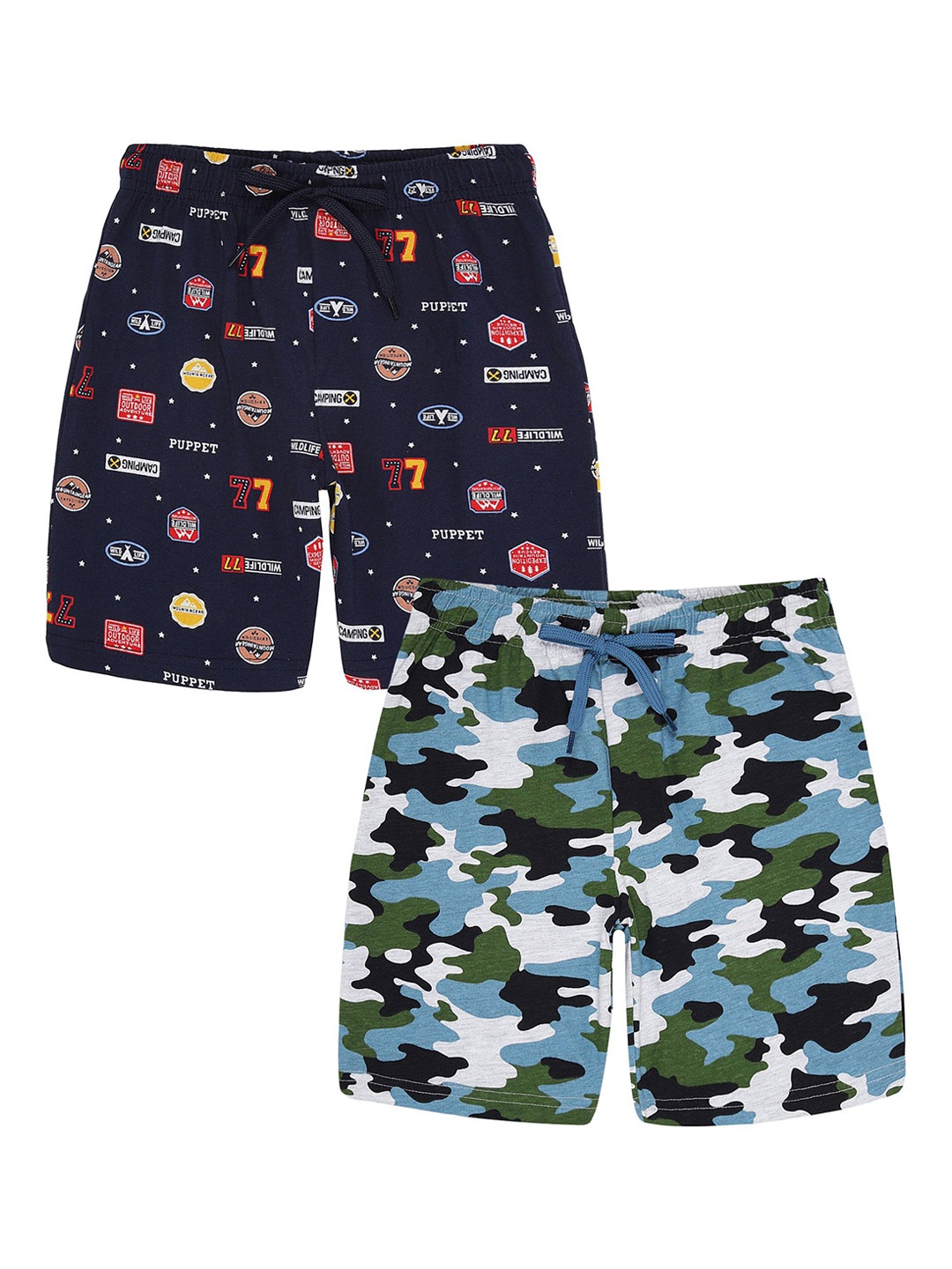 

PLUM TREE Boys Pack Of 2 Printed Pure Cotton Shorts, Black