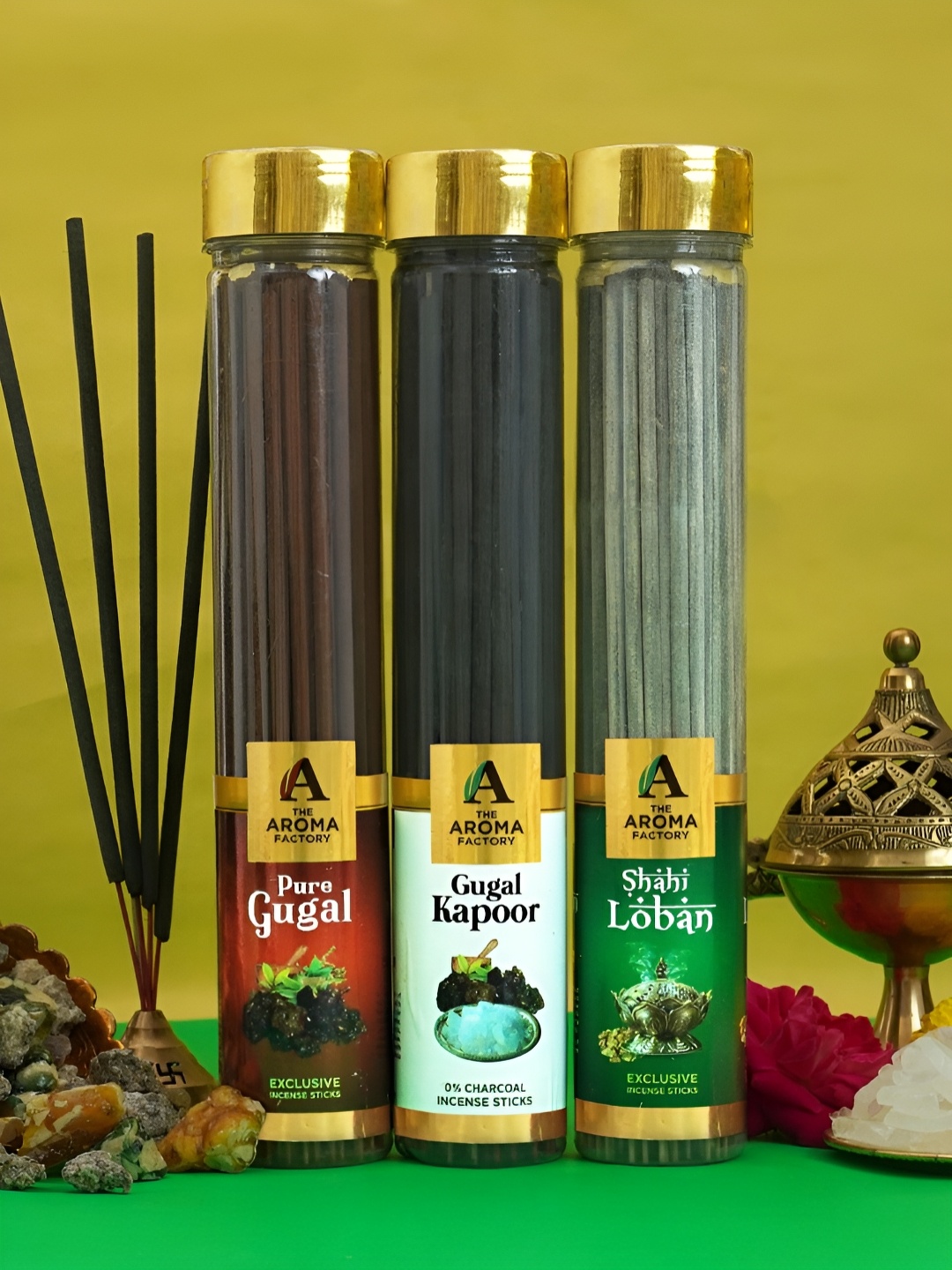 

The Aroma Factory Transparent & Gold-Toned 3 Pieces Wooden Natural & Herbal Incense Sticks