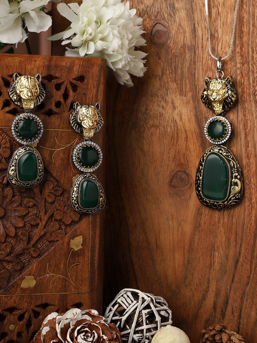

PATOLA BY VJ Gold-Plated Artificial Stone-Studded Jewellery Set