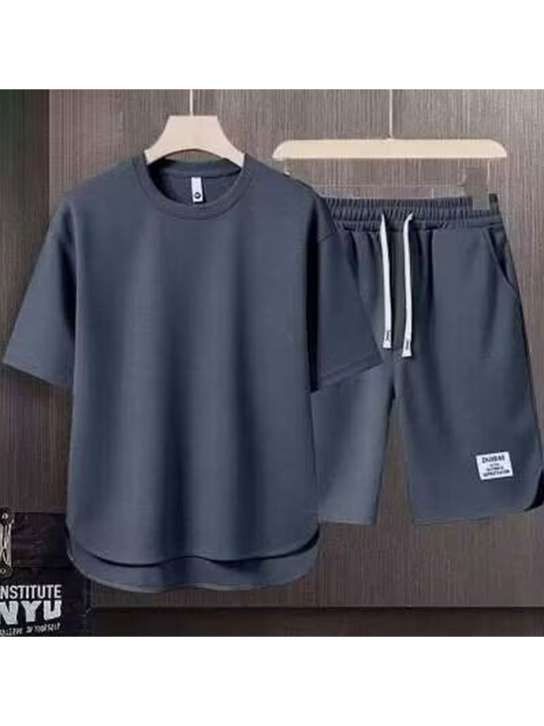 

StyleCast x Revolte Round Neck T-Shirt And Shorts, Grey