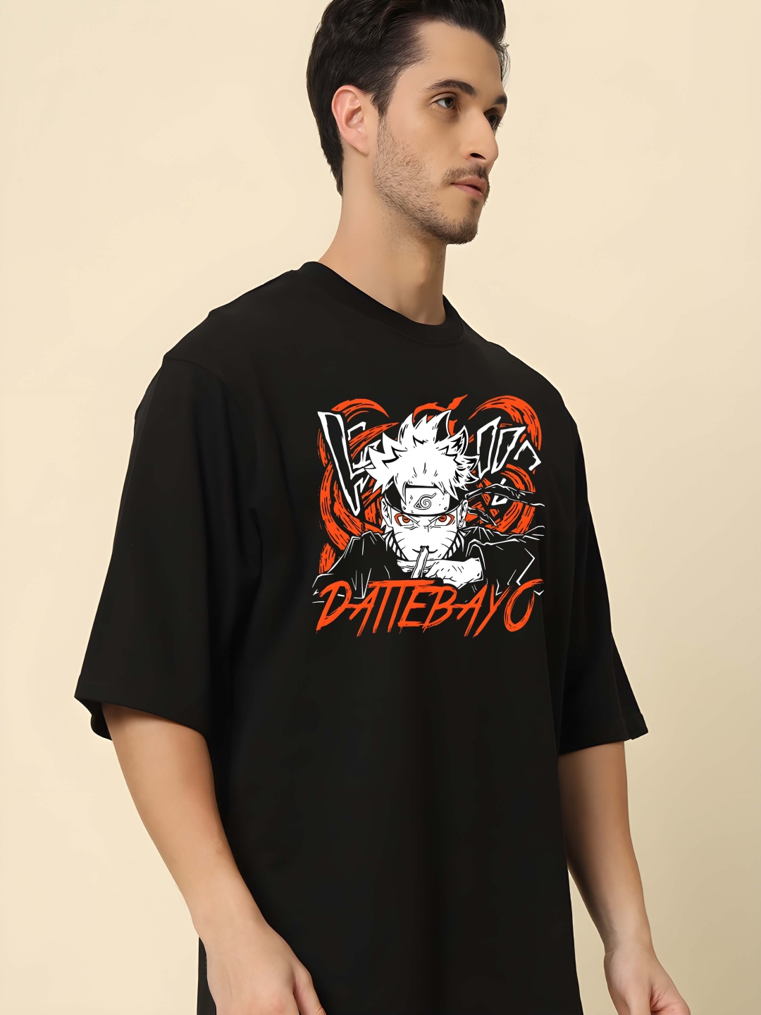 

BOWLIFESTYLE Men Drop-Shoulder Sleeves Pure Cotton T-shirt, Black