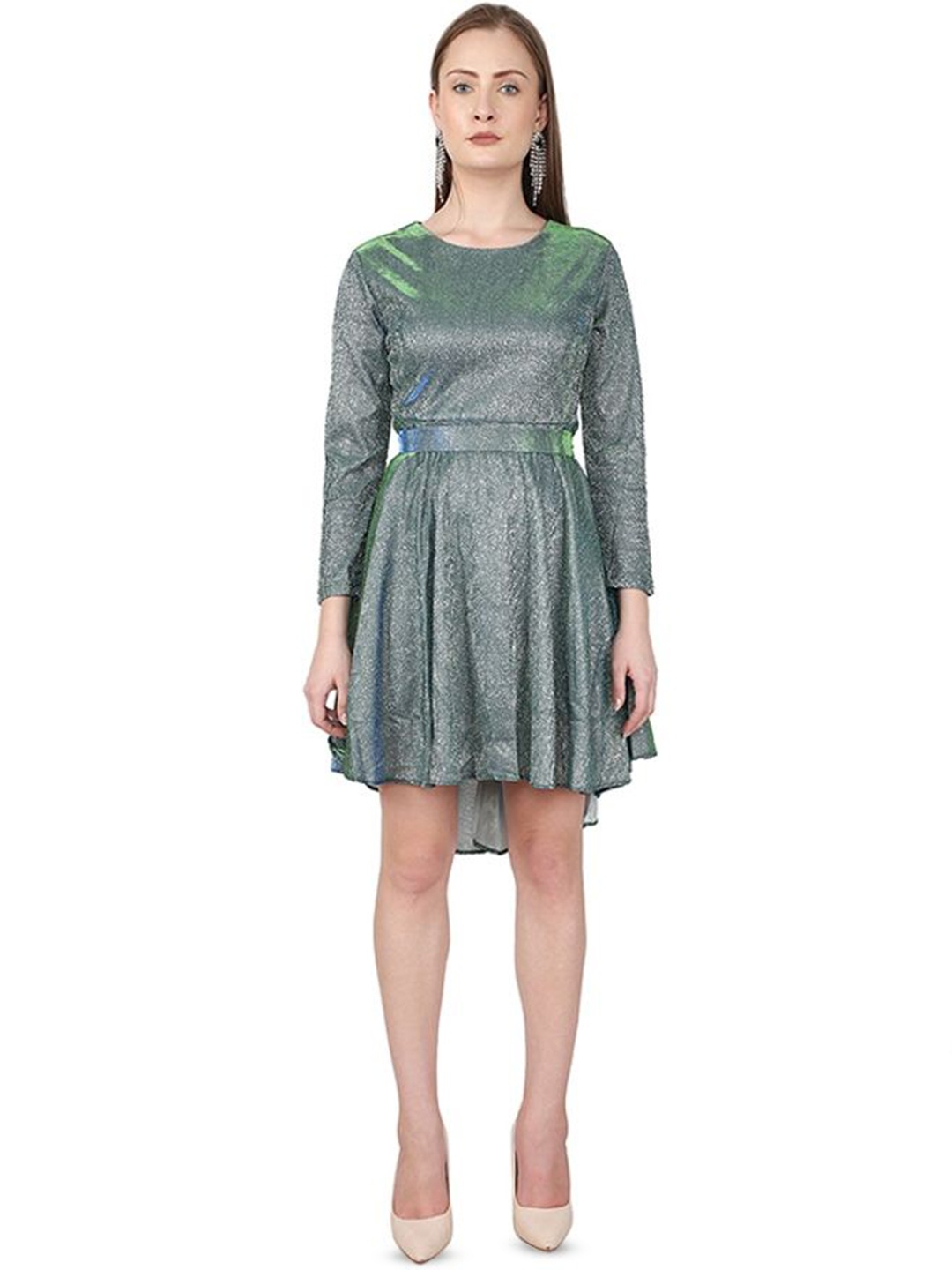 

ALTAIRA Women Embellished Print Fit & Flare Dress, Green