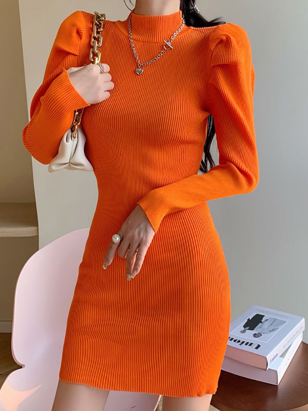 

StyleCast x Revolte Women Puff Sleeve Bodycon Dress, Orange