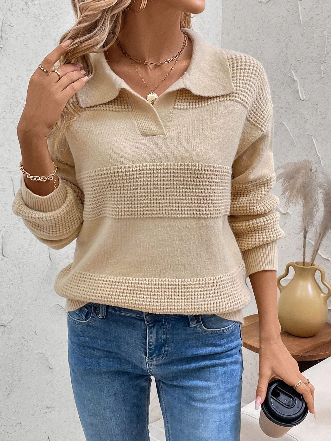 

StyleCast x Revolte Women Cable Knit Pullover, Khaki