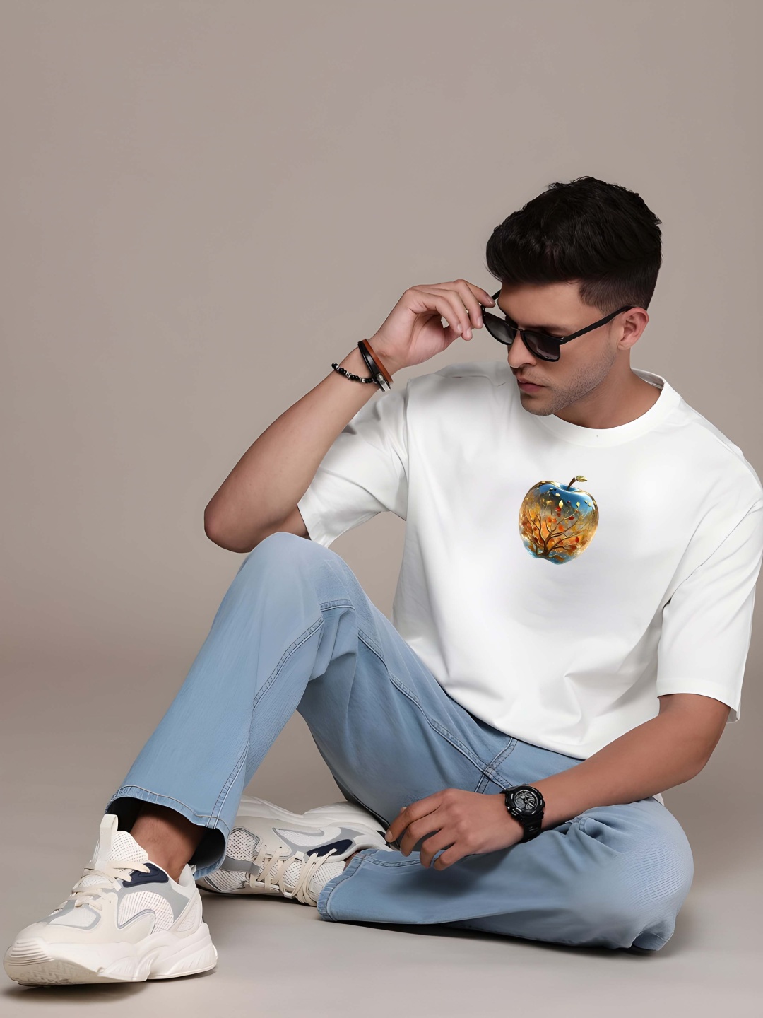 

BOWLIFESTYLE Men Drop-Shoulder Sleeves Pure Cotton T-shirt, White