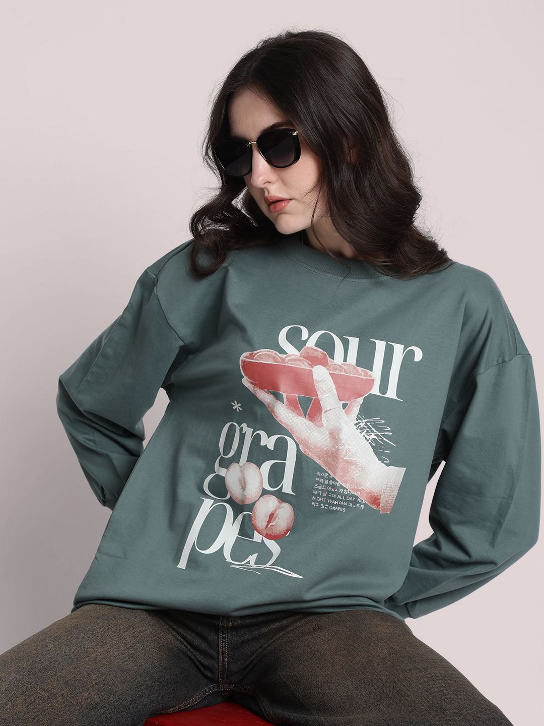 

Bene Kleed Women Graphic Printed Cotton Sweatshirt, Green