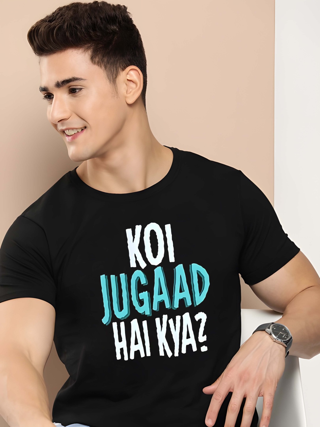 

Krimmple Men Typography Printed Round Neck Cotton T-shirt, Black