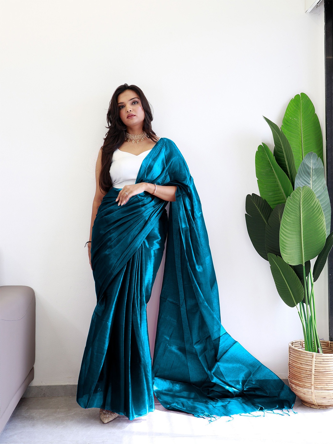 

Anouk Tissue Saree, Teal