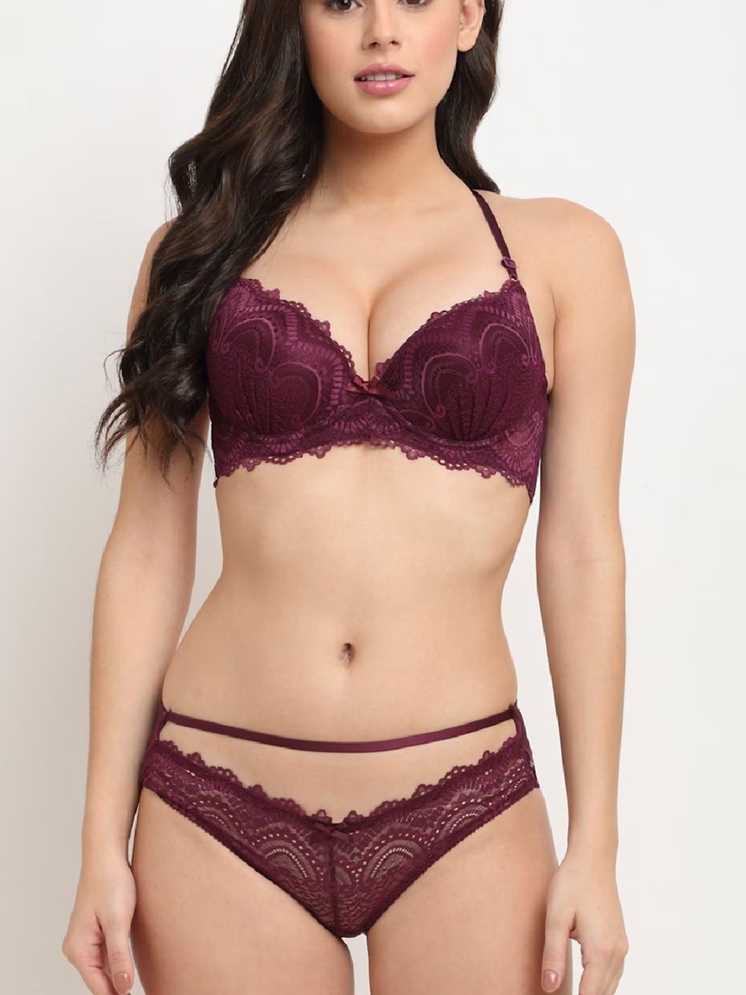 

NOUN Self Design Padded Lingerie Set NJP103_28A, Maroon