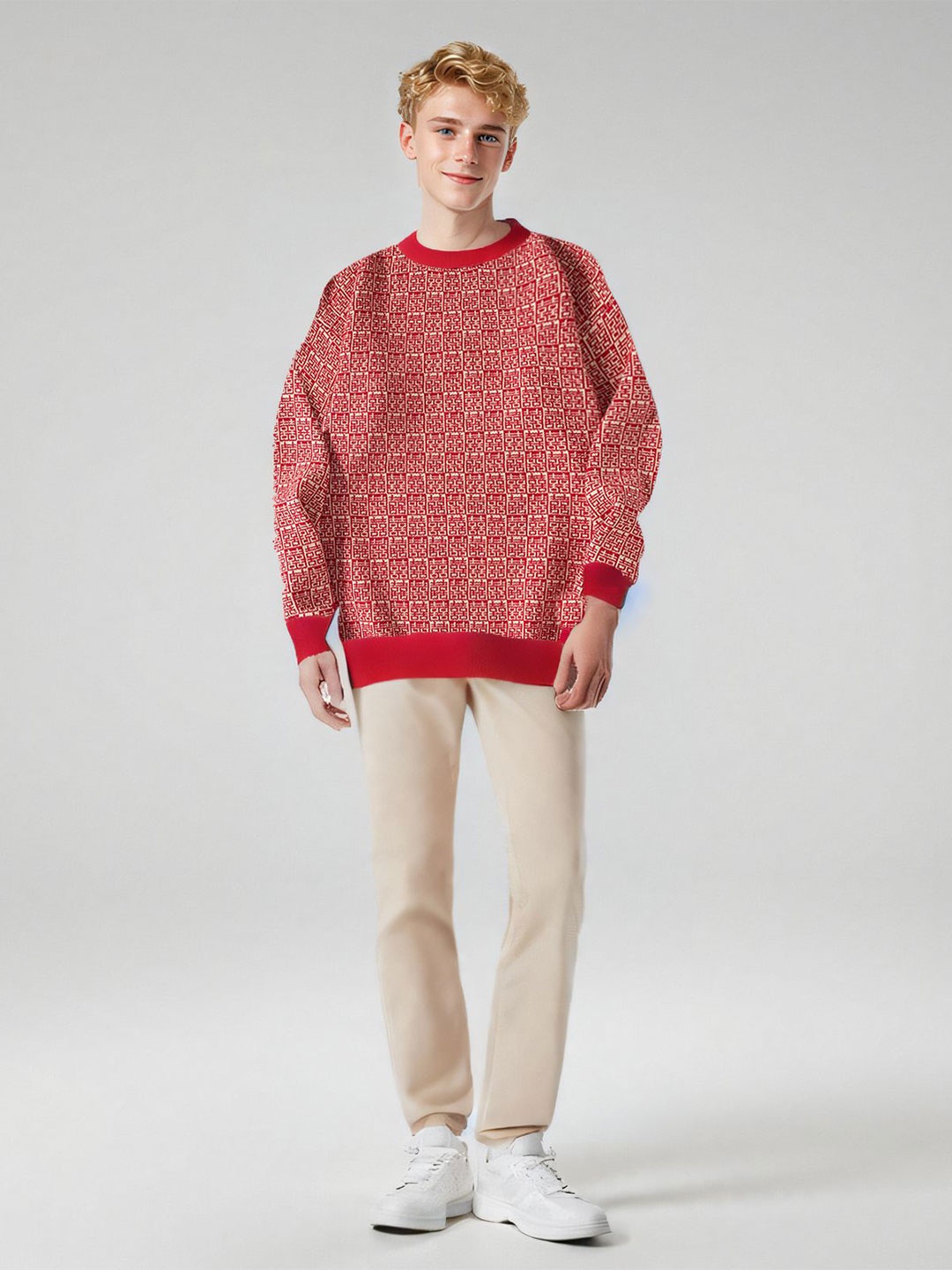 

StyleCast x Revolte Men Fair Isle Printed Longline Pullover, Red