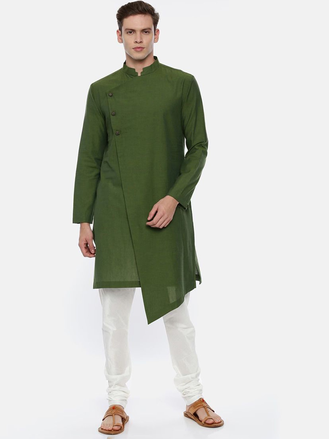 

Oomph! Men Mandarin Collar Straight Kurta, Olive